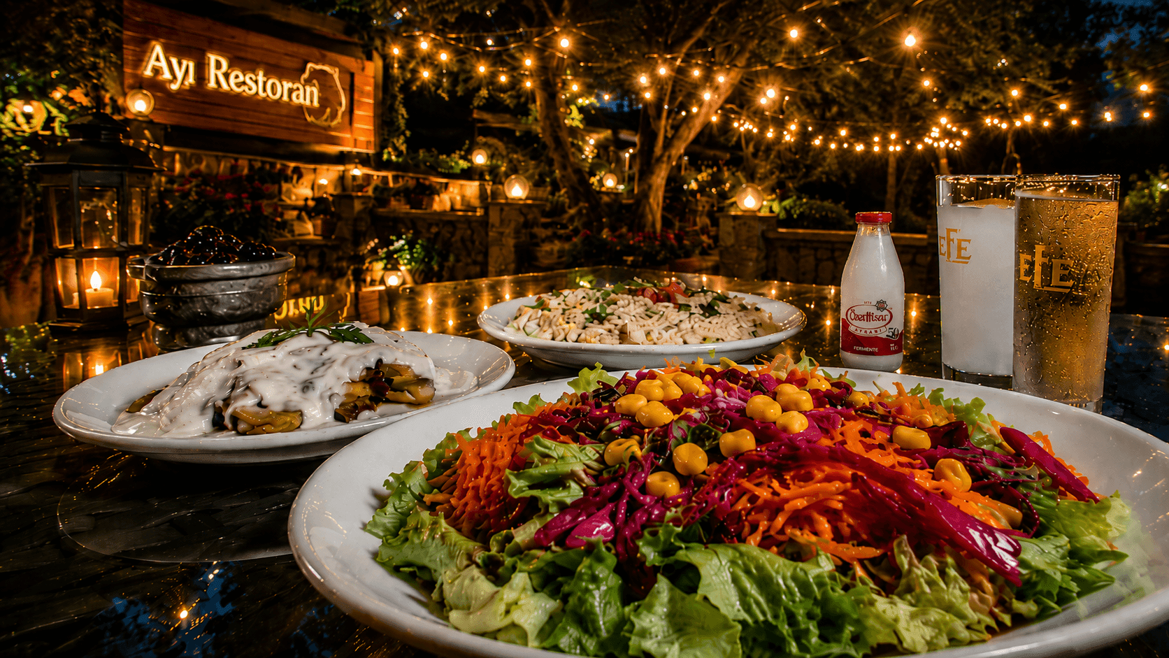 Ayı Restoran Saray doğada rakı, meze ve ızgara sofrası